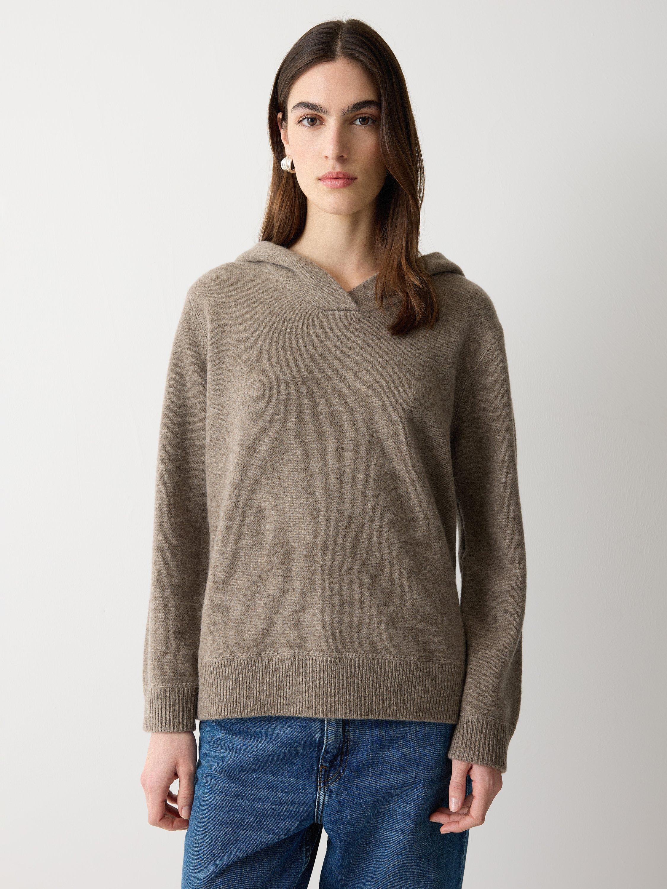 Product image 1 of 6, which shows Jigsaw Hooded Wool Rich Jumper, Taupe, XS