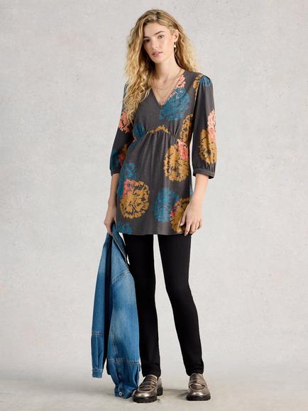 White Stuff Petite Lara Floral Tunic Top, Grey/Multi, Grey/Multi