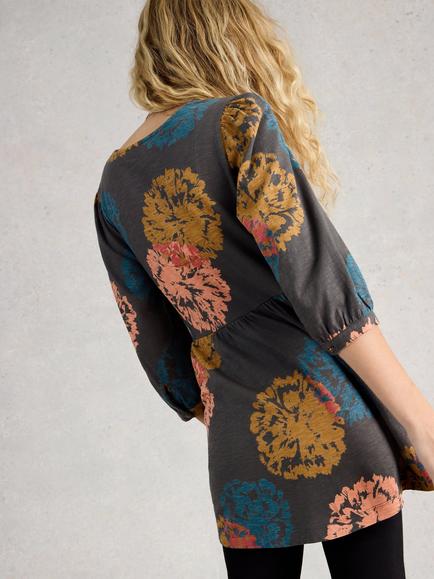 White Stuff Petite Lara Floral Tunic Top, Grey/Multi - view 2, Grey/Multi