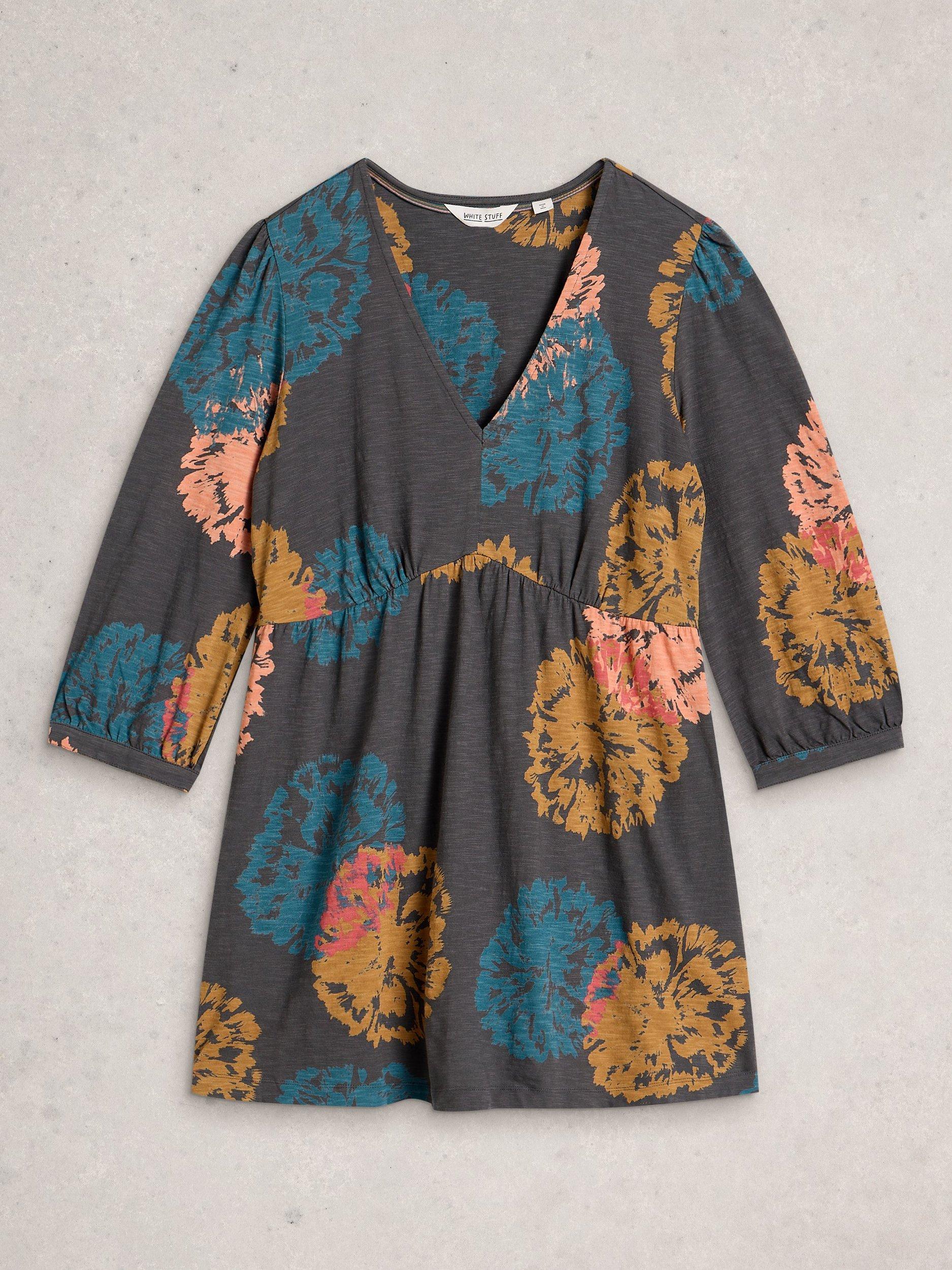 Product image 5 of 6, which shows White Stuff Petite Lara Floral Tunic Top, Grey/Multi, 6