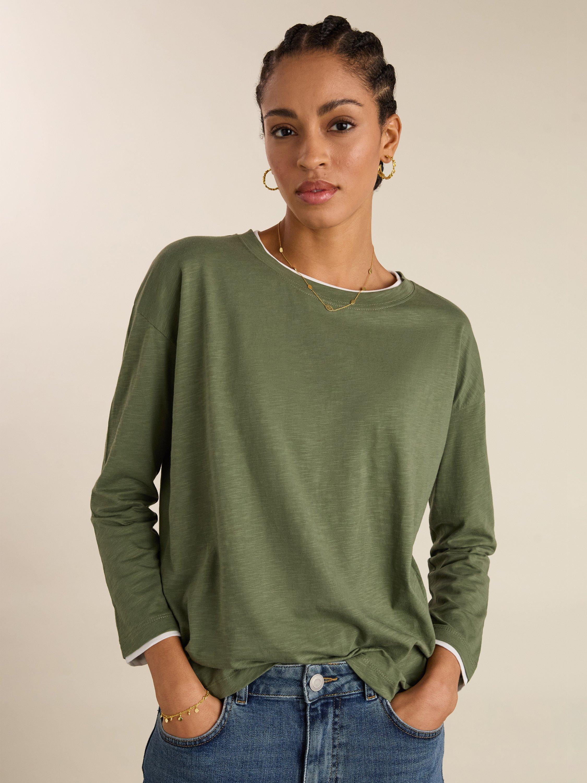 Product image 1 of 6, which shows Baukjen Alexandra Colour Contrast Top, Light Khaki, 10