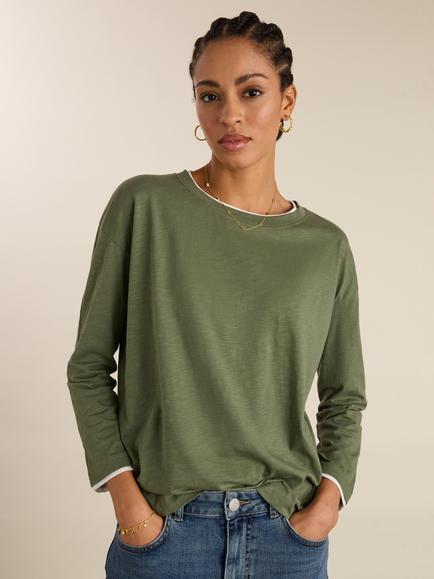 Baukjen Alexandra Colour Contrast Top, Light Khaki, Light Khaki