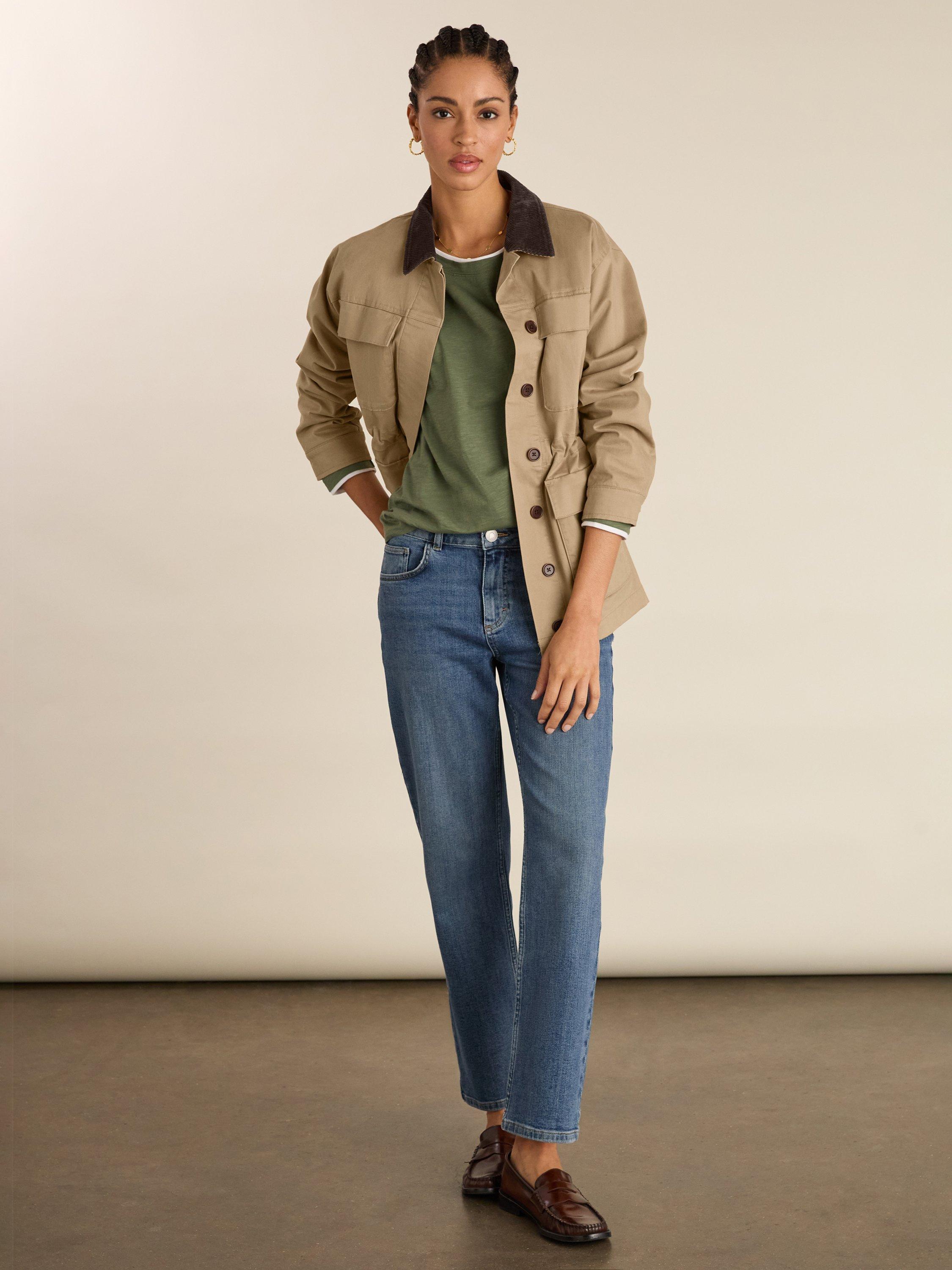 Product image 6 of 6, which shows Baukjen Alexandra Colour Contrast Top, Light Khaki, 10