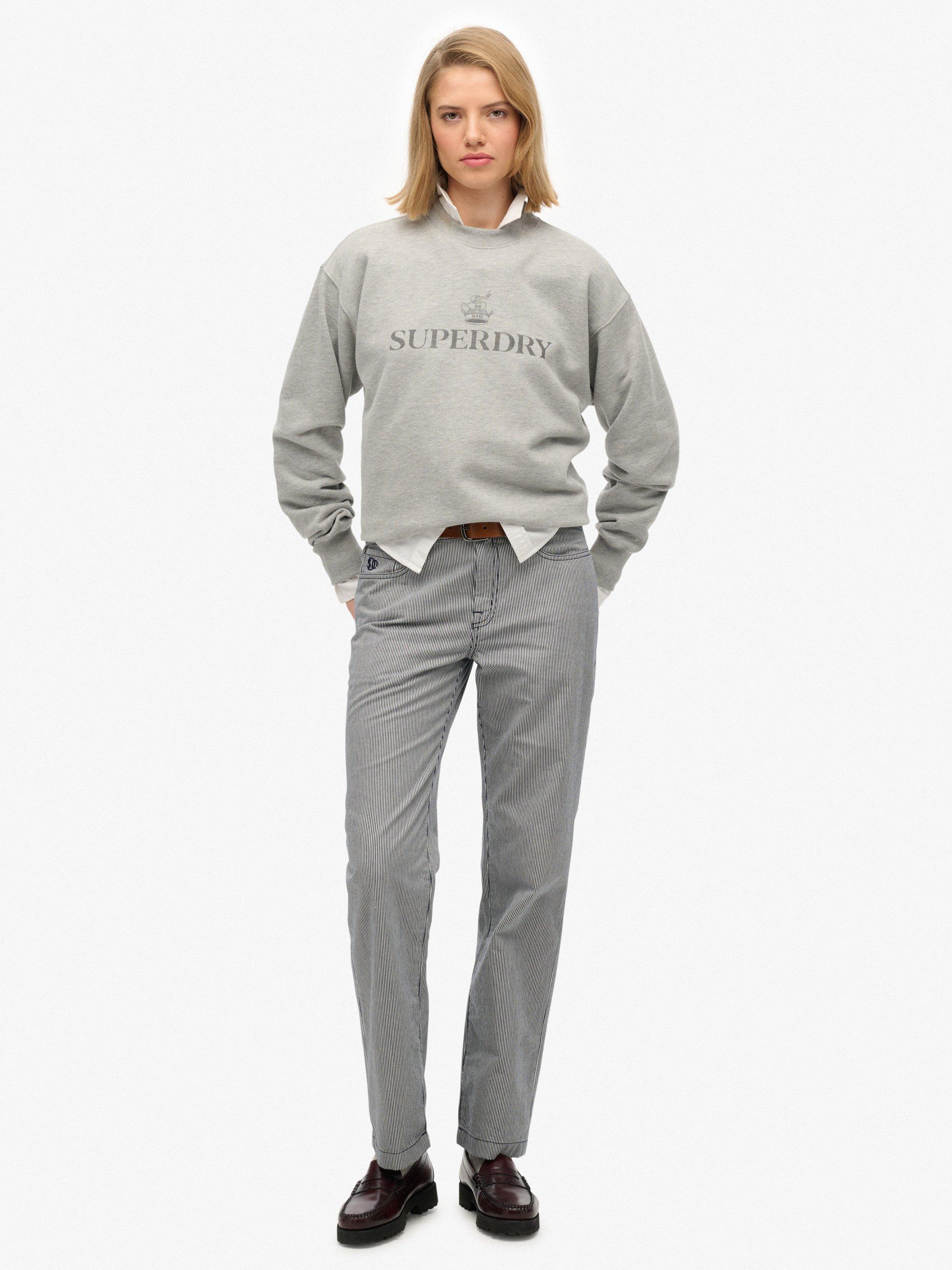 Product image 1 of 7, which shows Superdry Mid Rise Stripe Straight Jeans, Navy/Multi, W28/L31