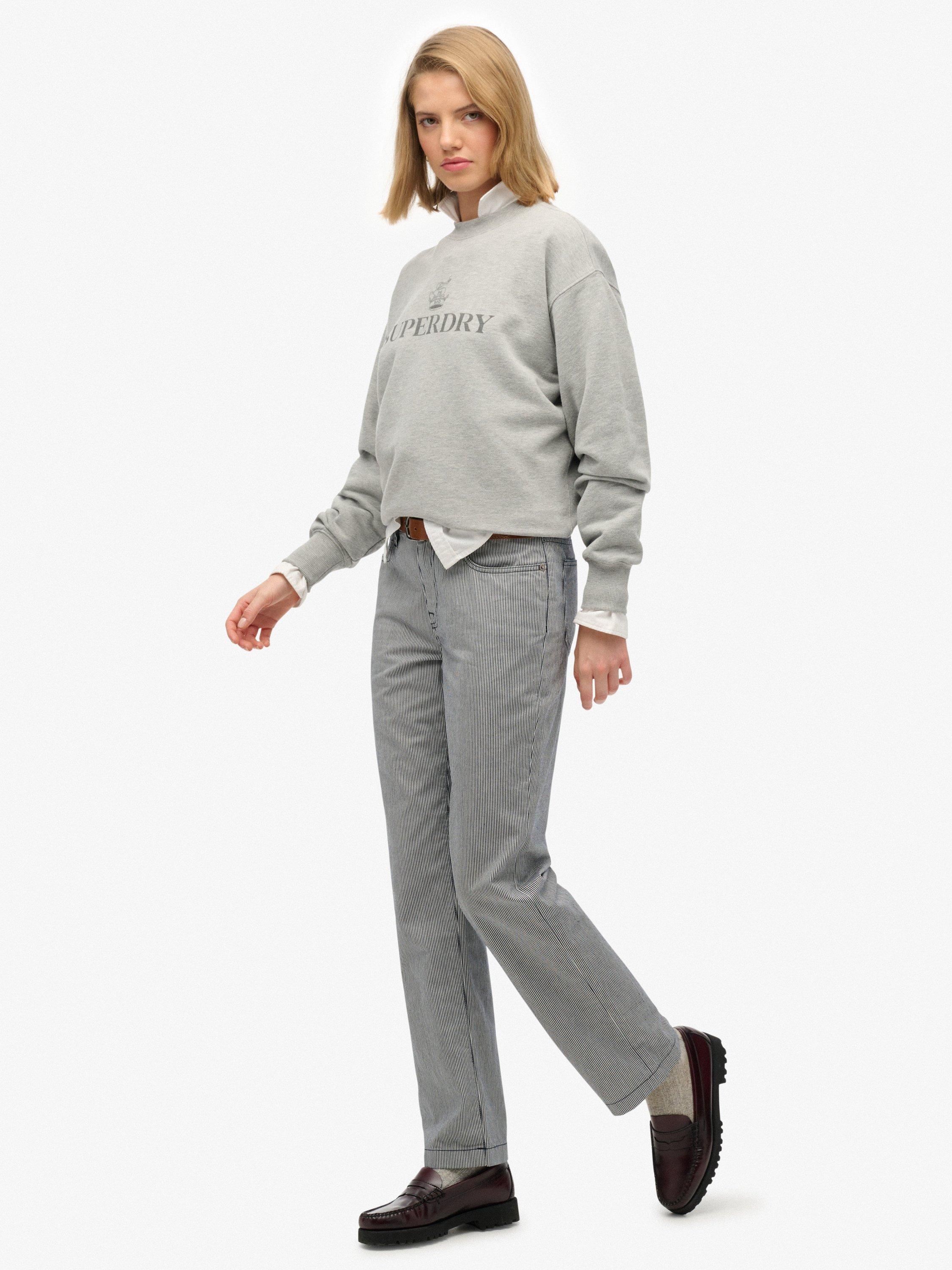 Product image 3 of 7, which shows Superdry Mid Rise Stripe Straight Jeans, Navy/Multi, W28/L31