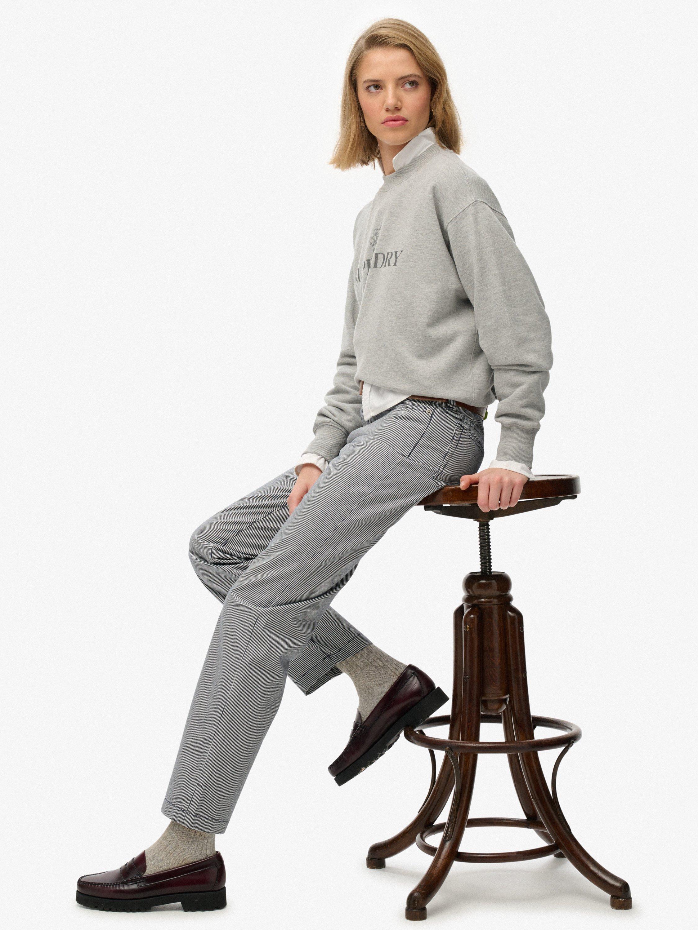 Product image 6 of 7, which shows Superdry Mid Rise Stripe Straight Jeans, Navy/Multi, W28/L31