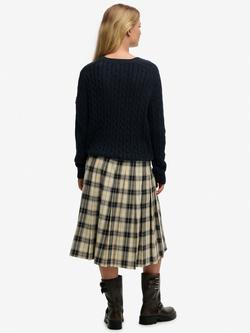 Superdry Check Pleated Midi Skirt, Cream/Black Check - view 2, Cream/Black Check