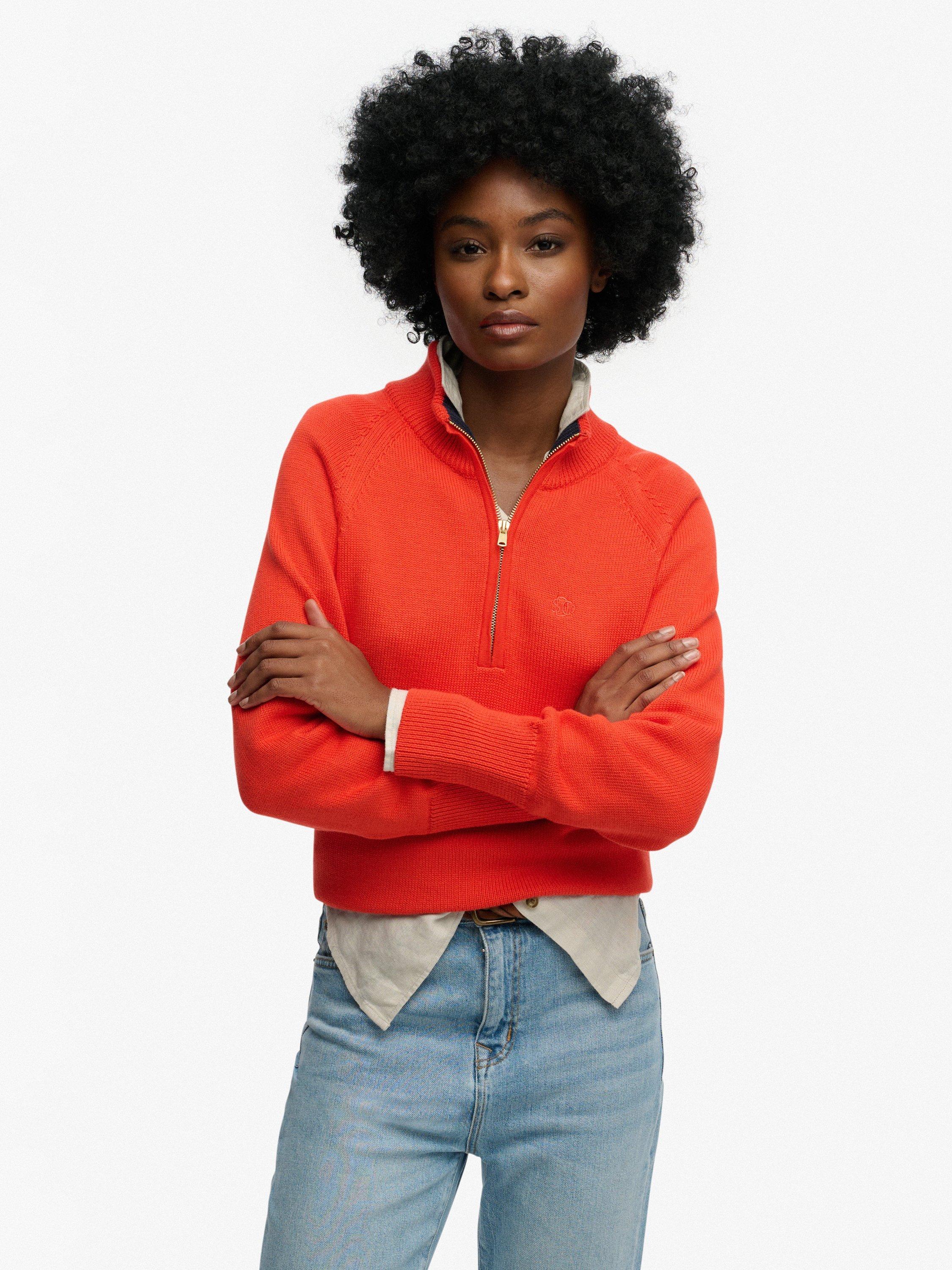 Product image 1 of 5, which shows Superdry Classic Cotton Knit Half Zip Jumper, Orange, 8