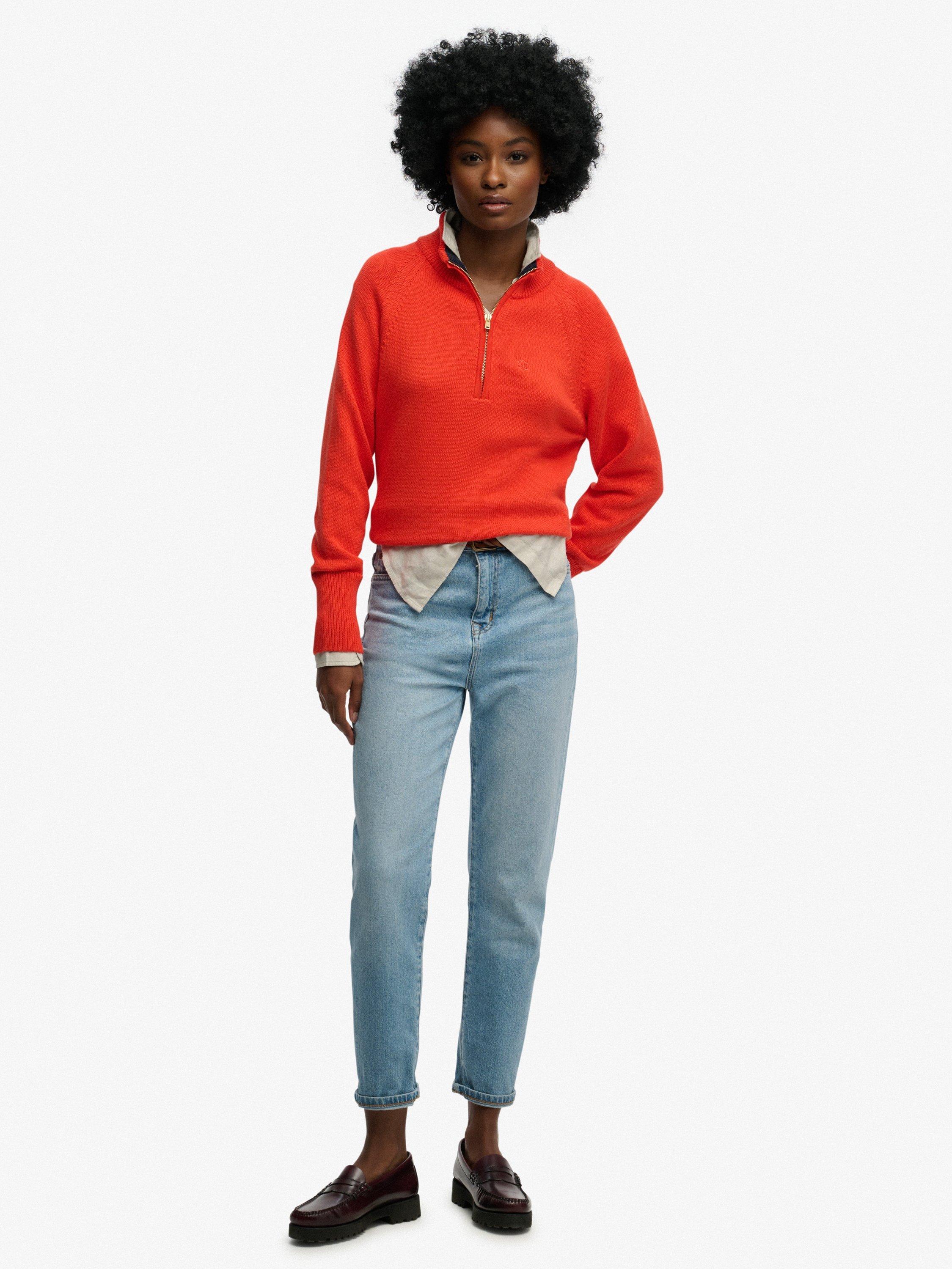 Product image 3 of 5, which shows Superdry Classic Cotton Knit Half Zip Jumper, Orange, 8