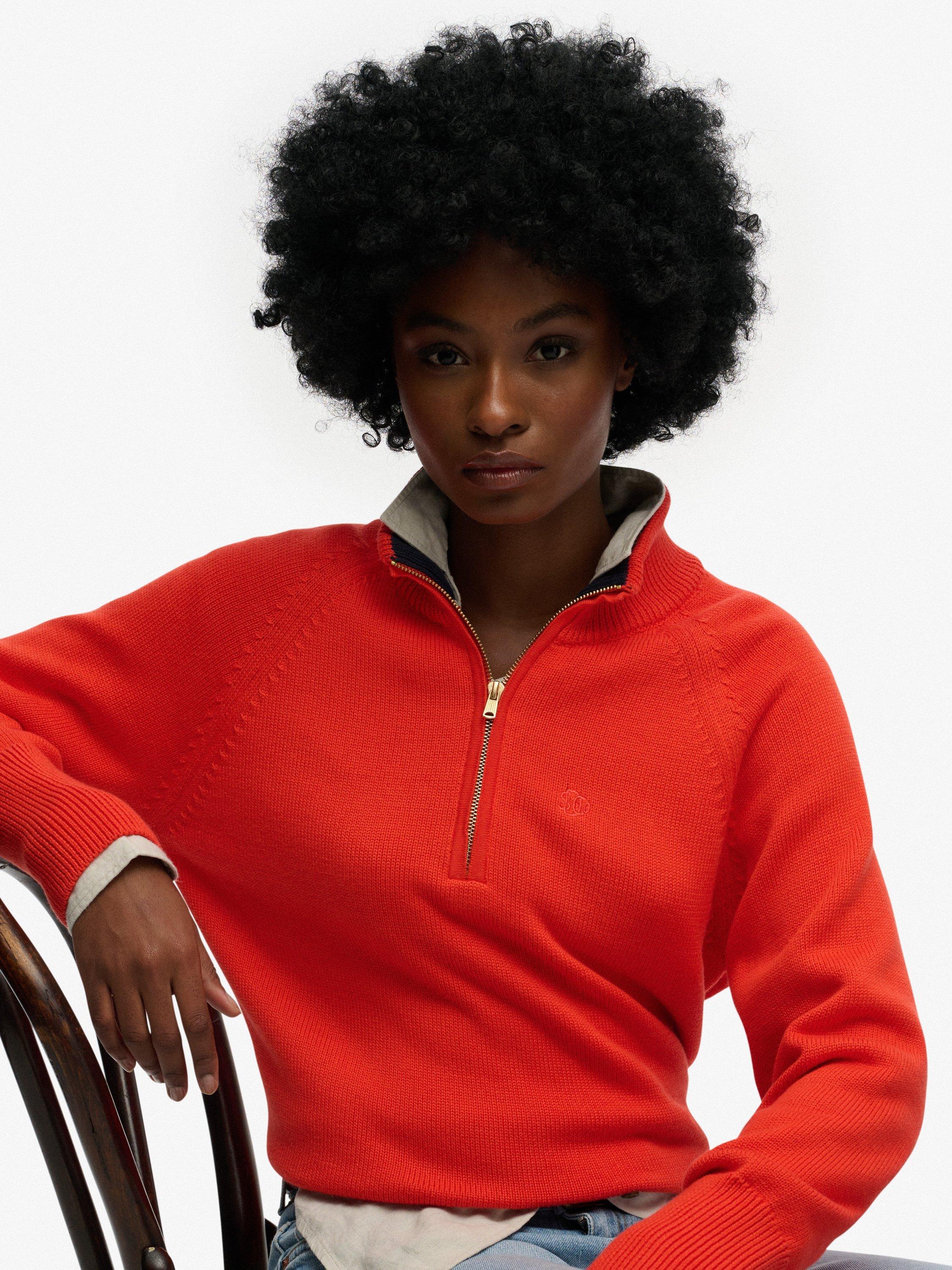 Product image 4 of 5, which shows Superdry Classic Cotton Knit Half Zip Jumper, Orange, 8