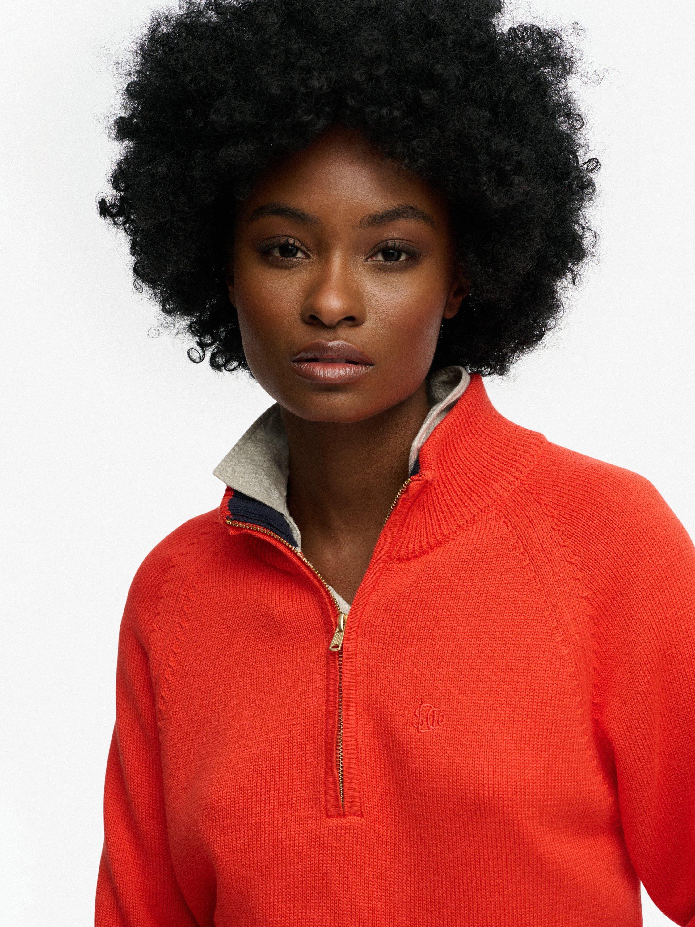 Product image 5 of 5, which shows Superdry Classic Cotton Knit Half Zip Jumper, Orange, 8