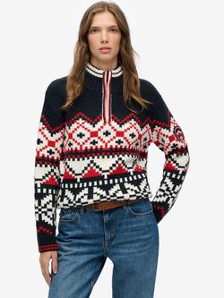 Superdry Intarsia Half Zip Jumper, Navy/Multi, Navy/Multi