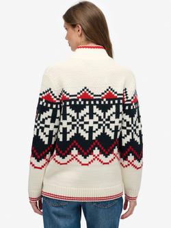 Superdry Wool Blend Intarsia Half-Zip Jumper, Ecru/Multi - view 2, Ecru/Multi
