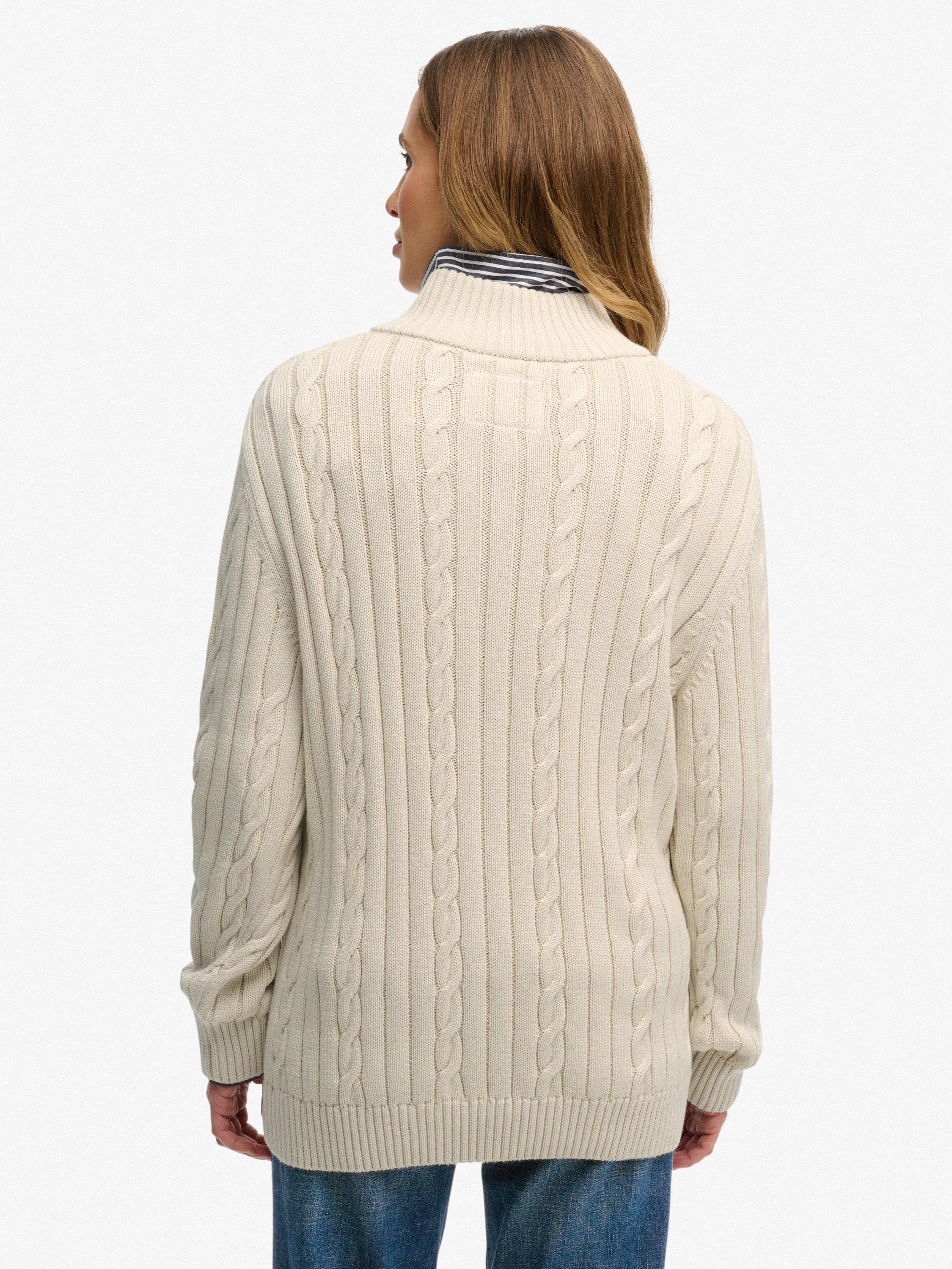 Product image 2 of 4, which shows Superdry 1/2 Zip Cable Knit Jumper, Oat Bran, 10