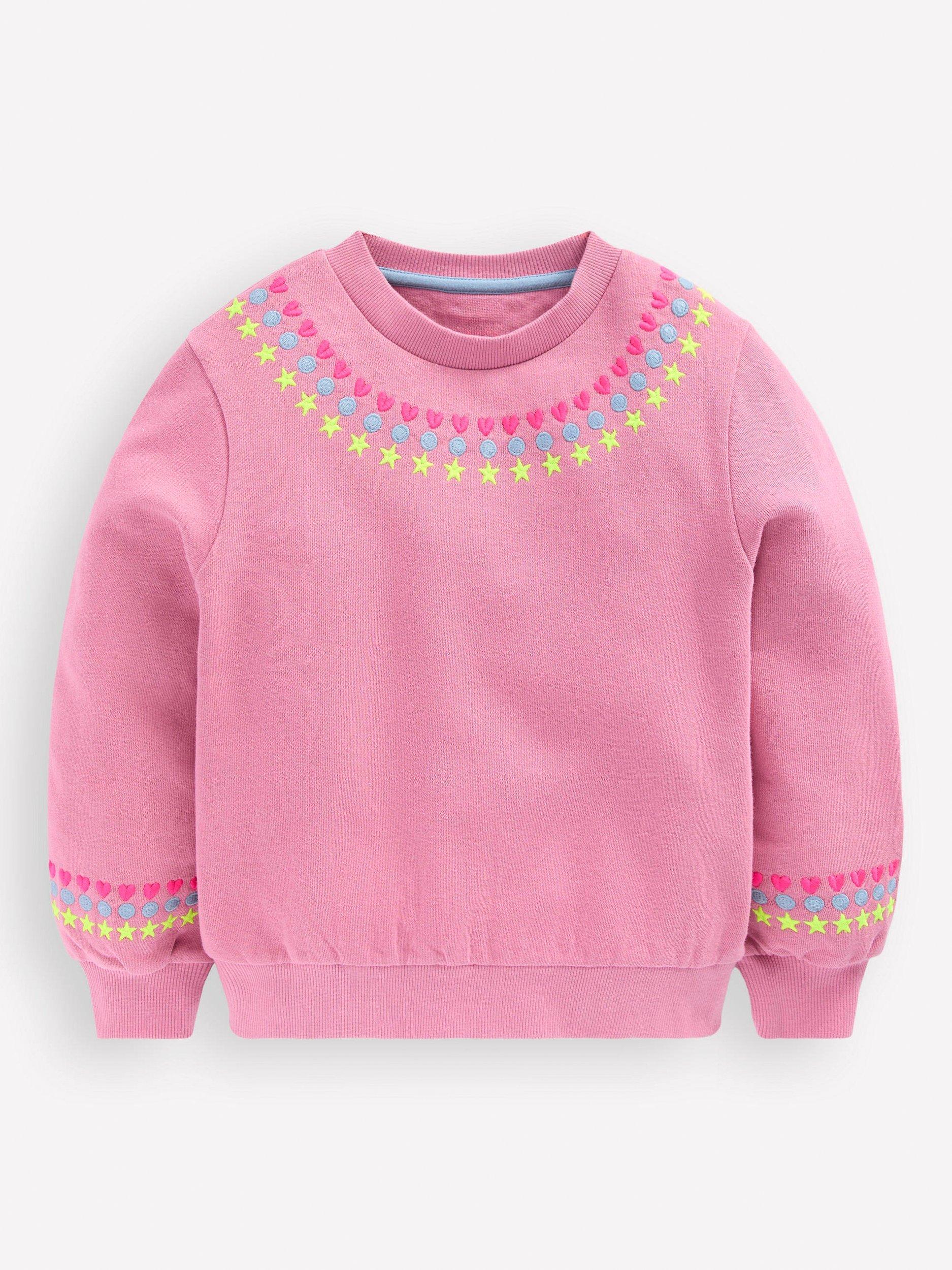Product image 1 of 3, which shows Mini Boden Kids' Embroidered Sweatshirt, Pink Haze, 2-3 years