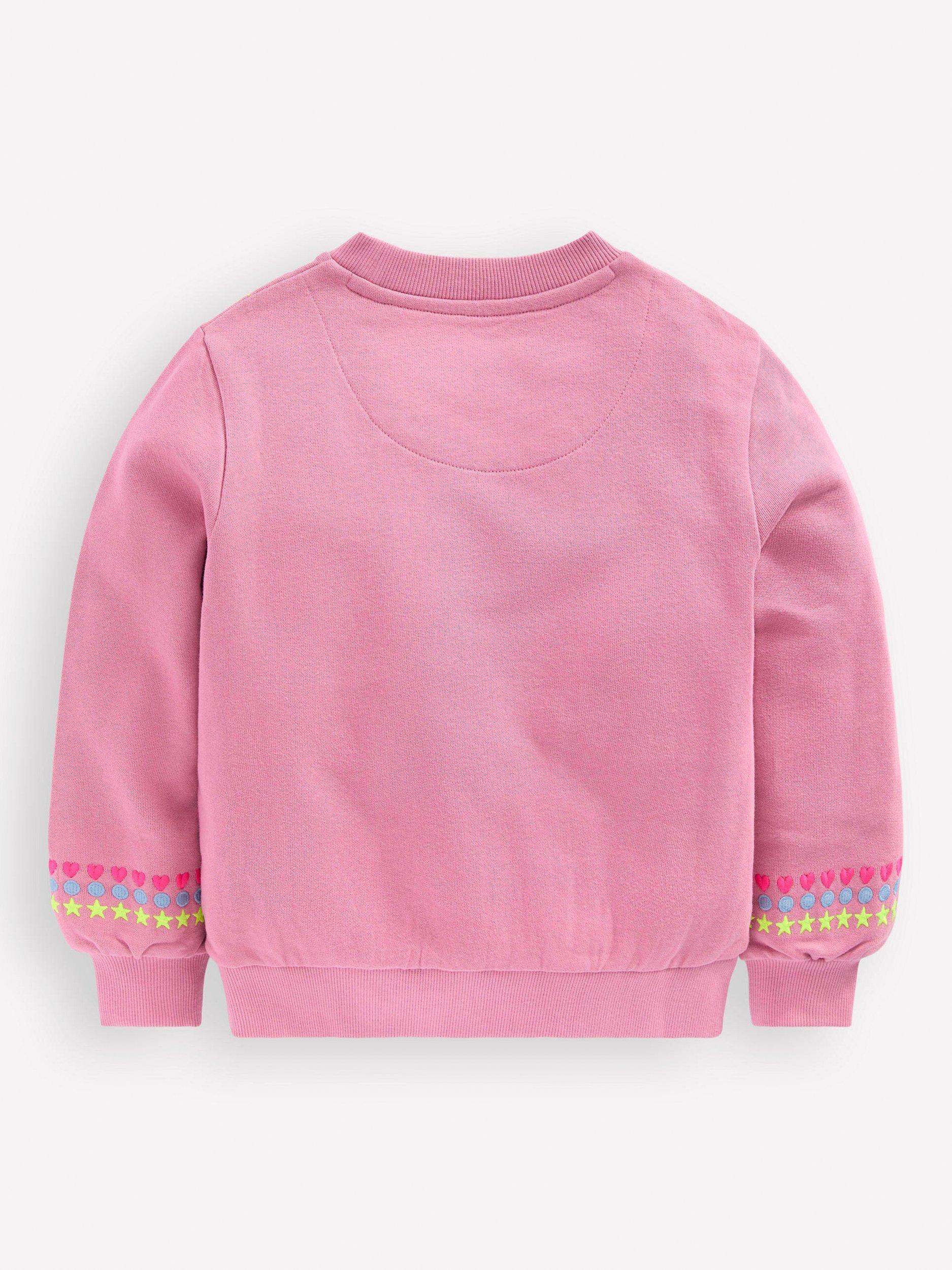 Product image 2 of 3, which shows Mini Boden Kids' Embroidered Sweatshirt, Pink Haze, 2-3 years