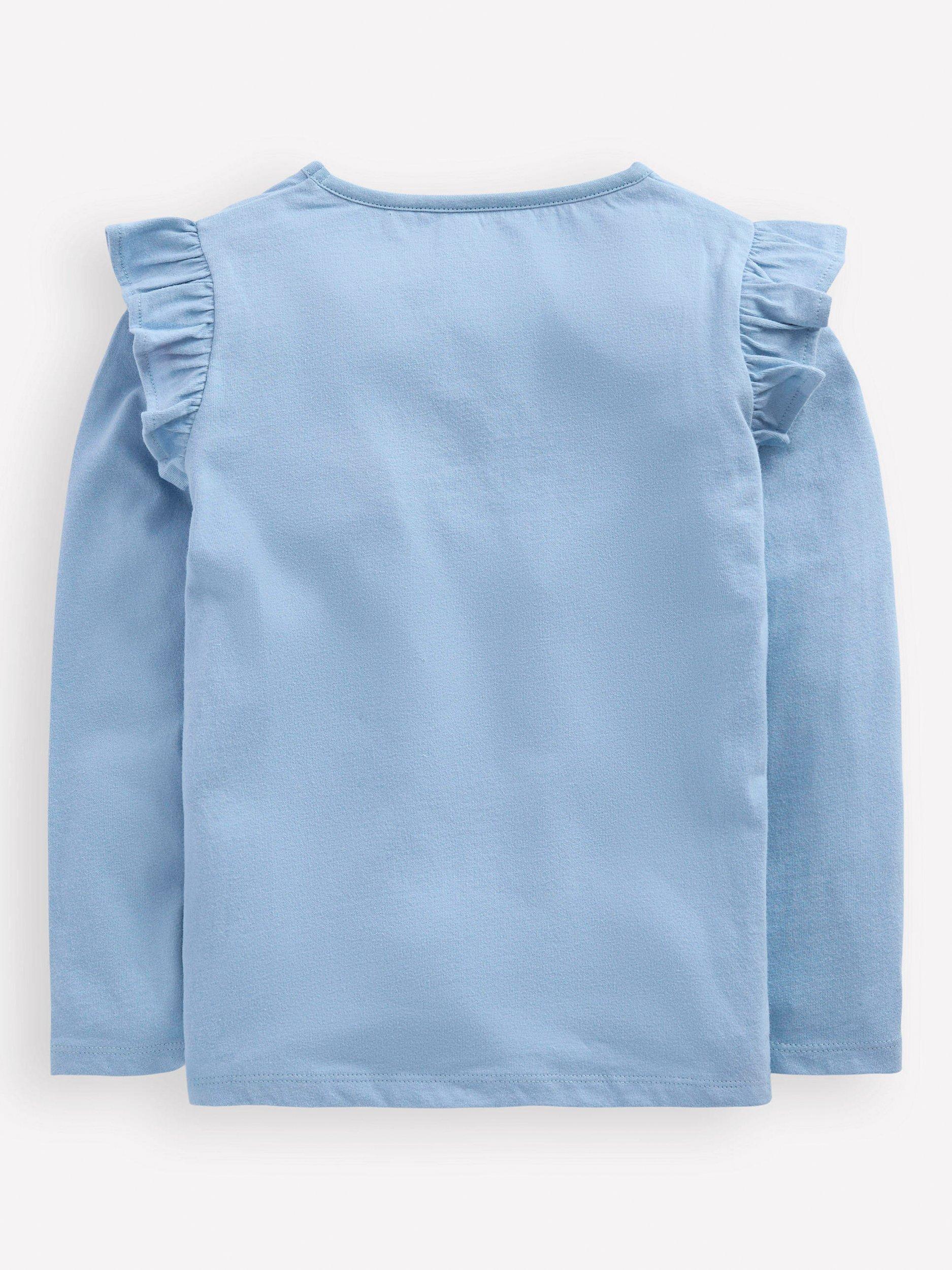 Product image 2 of 3, which shows Boden Kids' Frill Sleeve Applique Top, Blue, 2-3 years