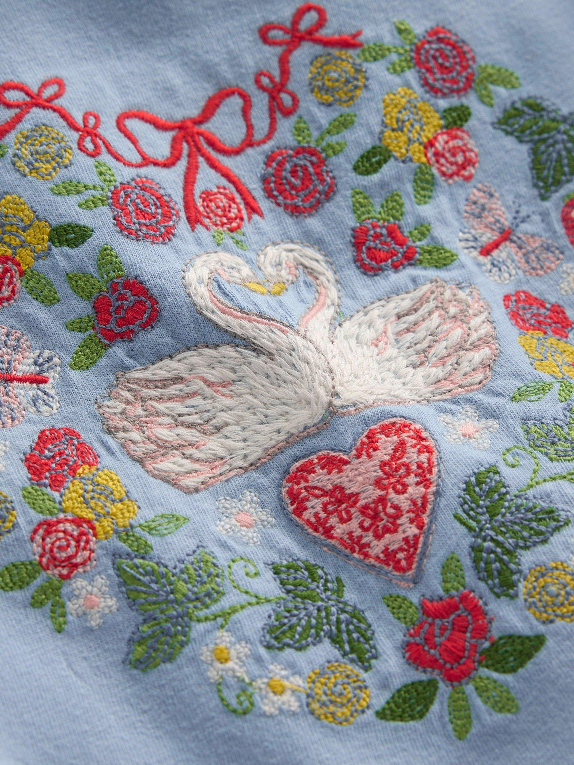 Product image 3 of 3, which shows Boden Kids' Frill Sleeve Applique Top, Blue, 2-3 years