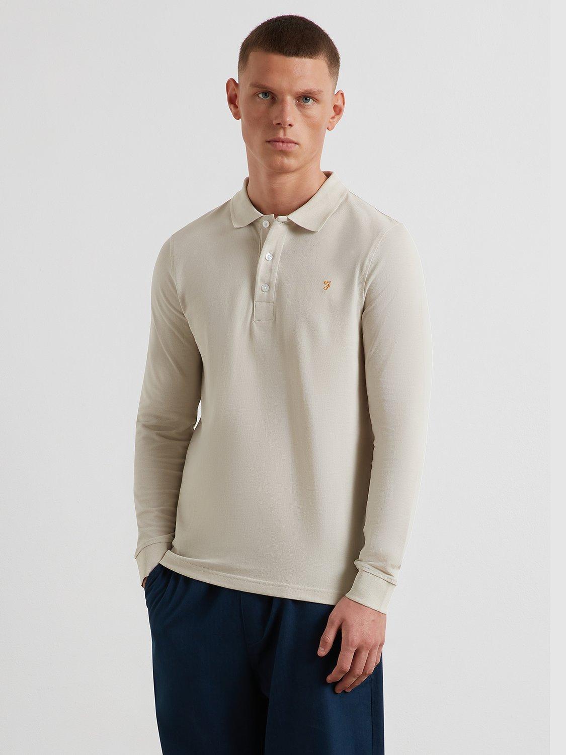 Product image 1 of 4, which shows Farah Blanes Cotton Polo Shirt, White Smoke, L