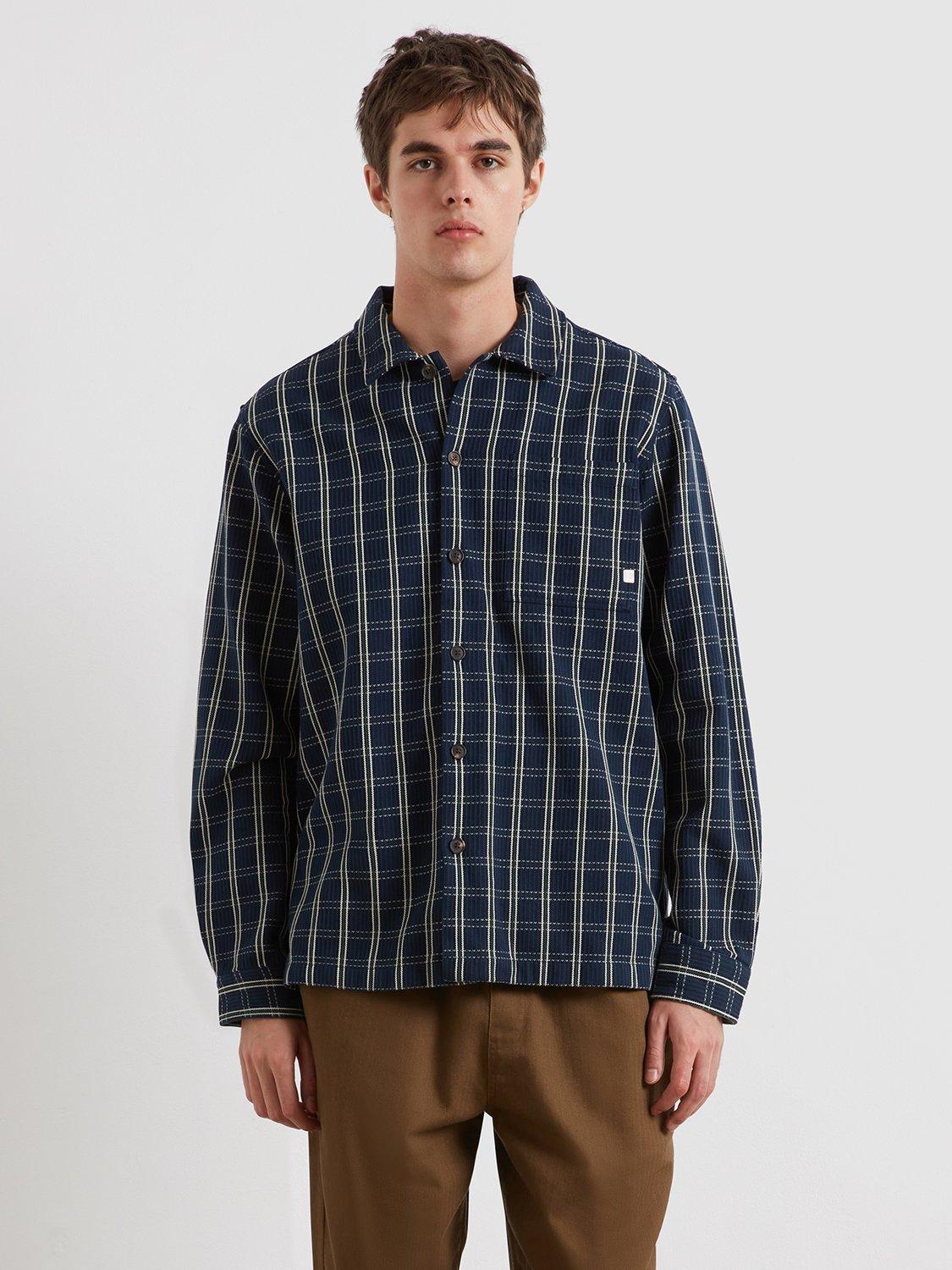 Product image 1 of 5, which shows Farah Wallasey Check Cotton Overshirt, True Navy/Multi, L