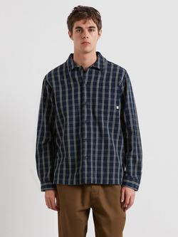 Farah Wallasey Check Cotton Overshirt, True Navy/Multi, True Navy/Multi