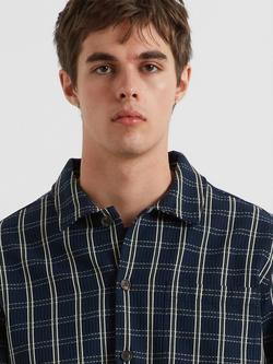 Farah Wallasey Check Cotton Overshirt, True Navy/Multi - view 2, True Navy/Multi
