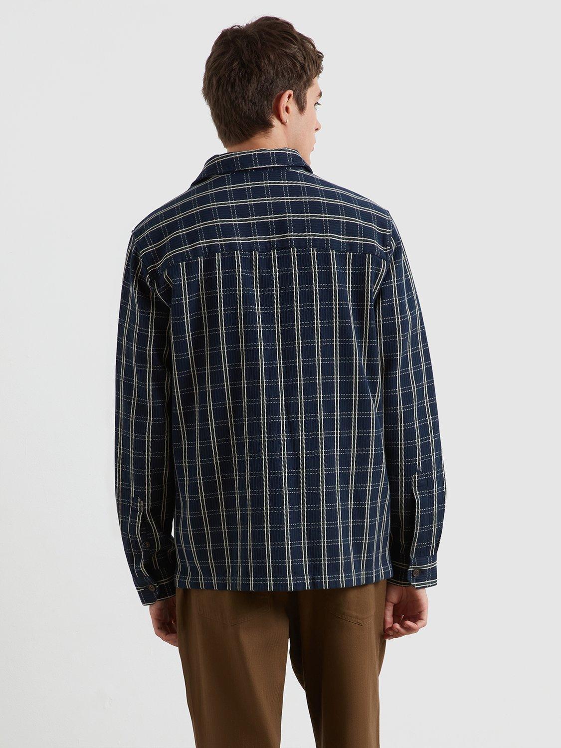 Product image 3 of 5, which shows Farah Wallasey Check Cotton Overshirt, True Navy/Multi, L