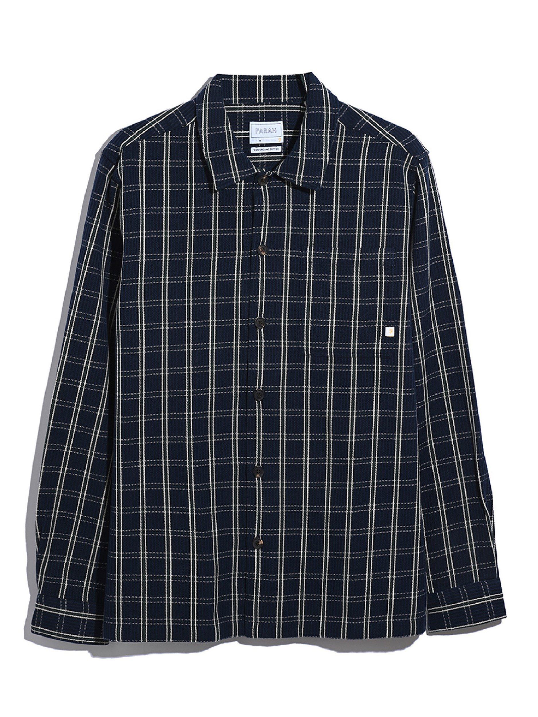 Product image 4 of 5, which shows Farah Wallasey Check Cotton Overshirt, True Navy/Multi, L