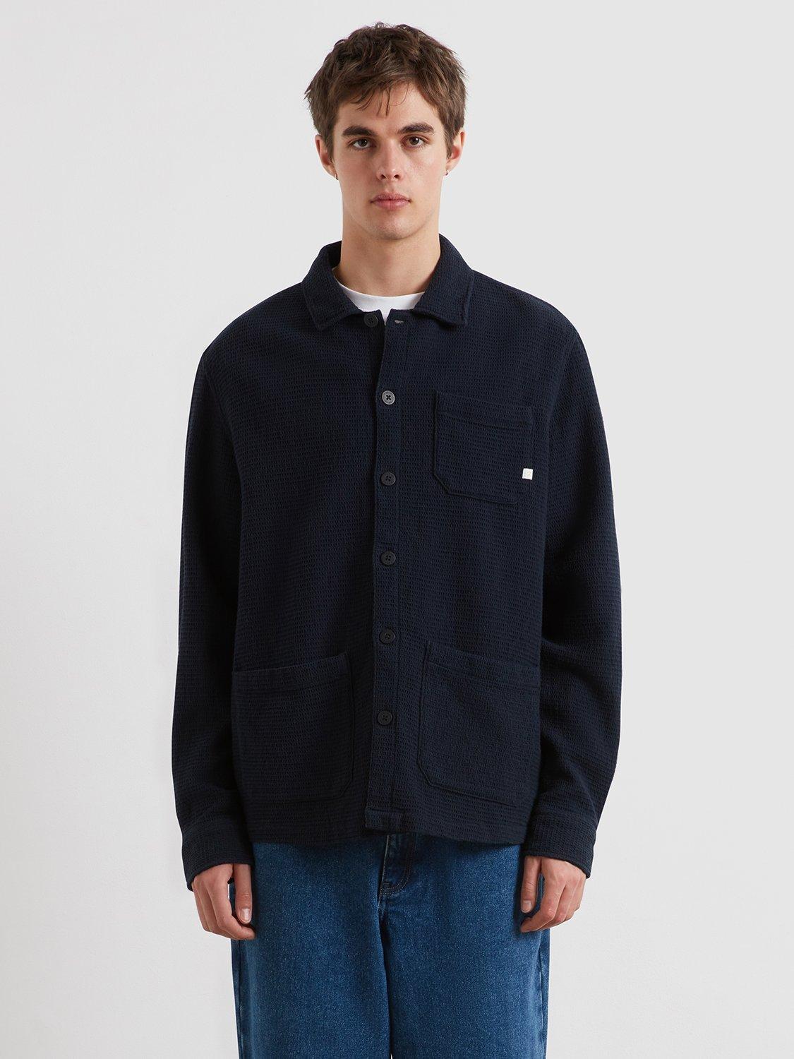 Product image 1 of 5, which shows Farah Castlefield Waffle Cotton Overshirt, True Navy, L