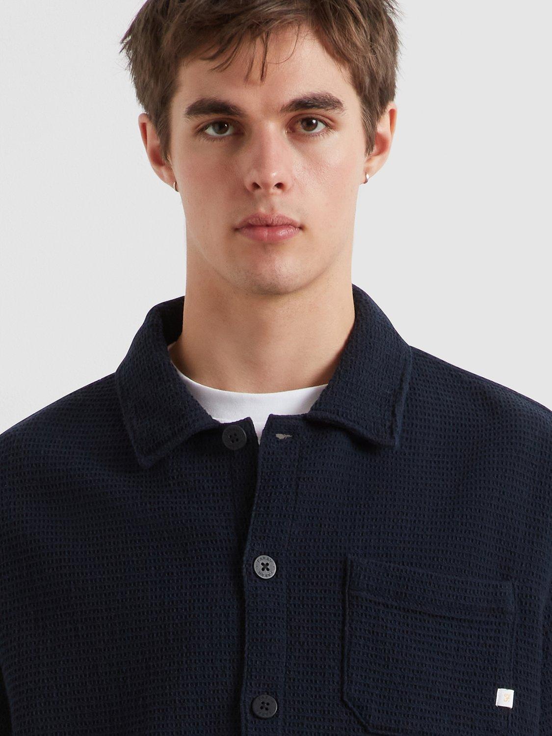 Product image 2 of 5, which shows Farah Castlefield Waffle Cotton Overshirt, True Navy, L