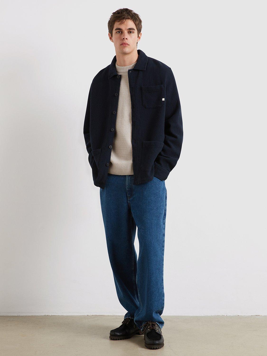 Product image 5 of 5, which shows Farah Castlefield Waffle Cotton Overshirt, True Navy, L