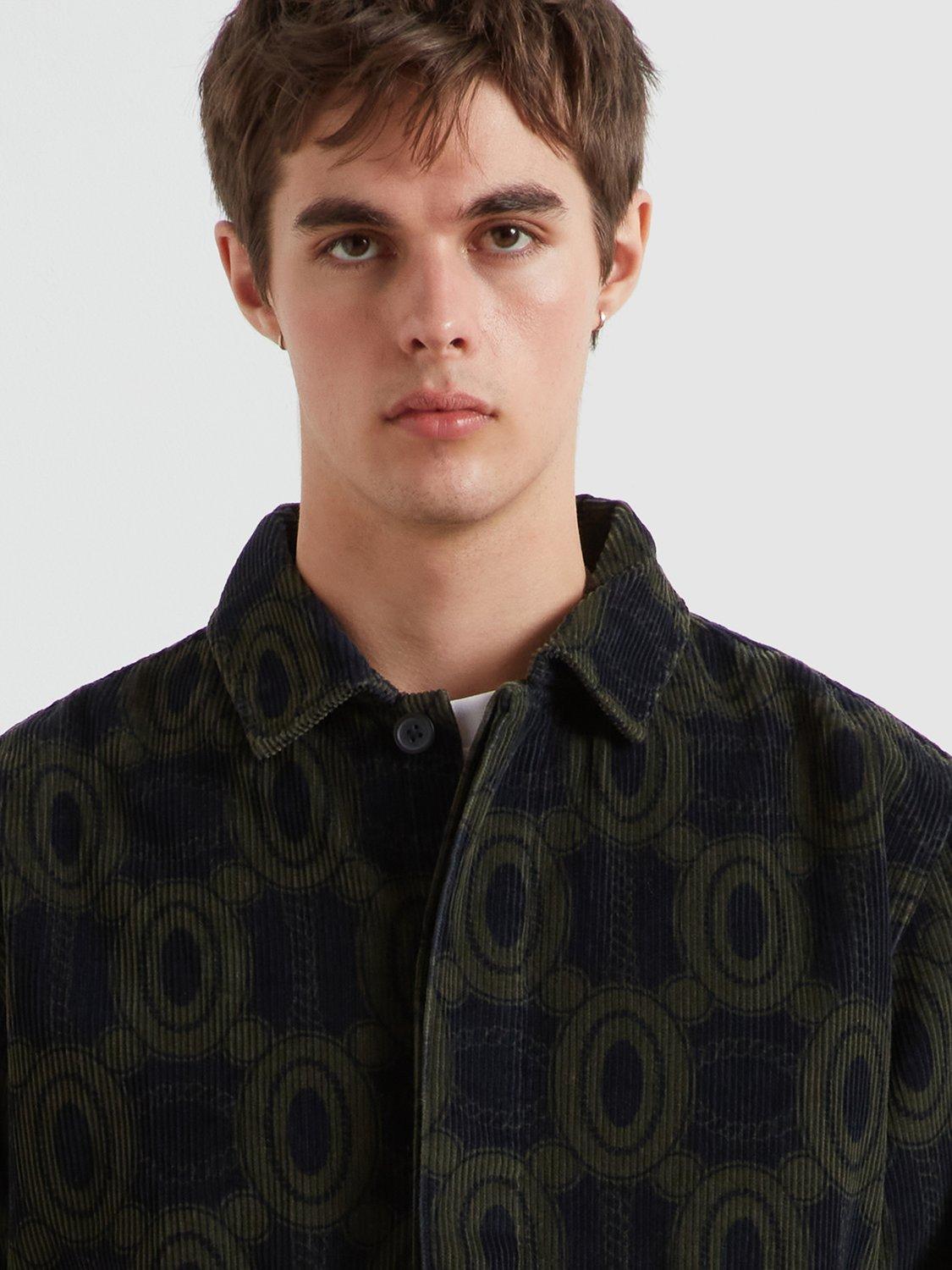 Product image 2 of 11, which shows Farah Stanley Geometric Corduroy Overshirt, True Navy/Multi, L