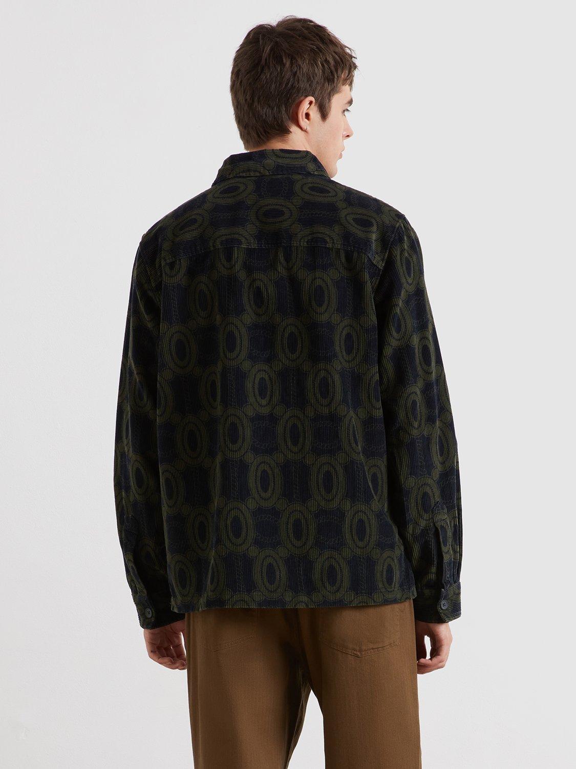 Product image 3 of 11, which shows Farah Stanley Geometric Corduroy Overshirt, True Navy/Multi, L