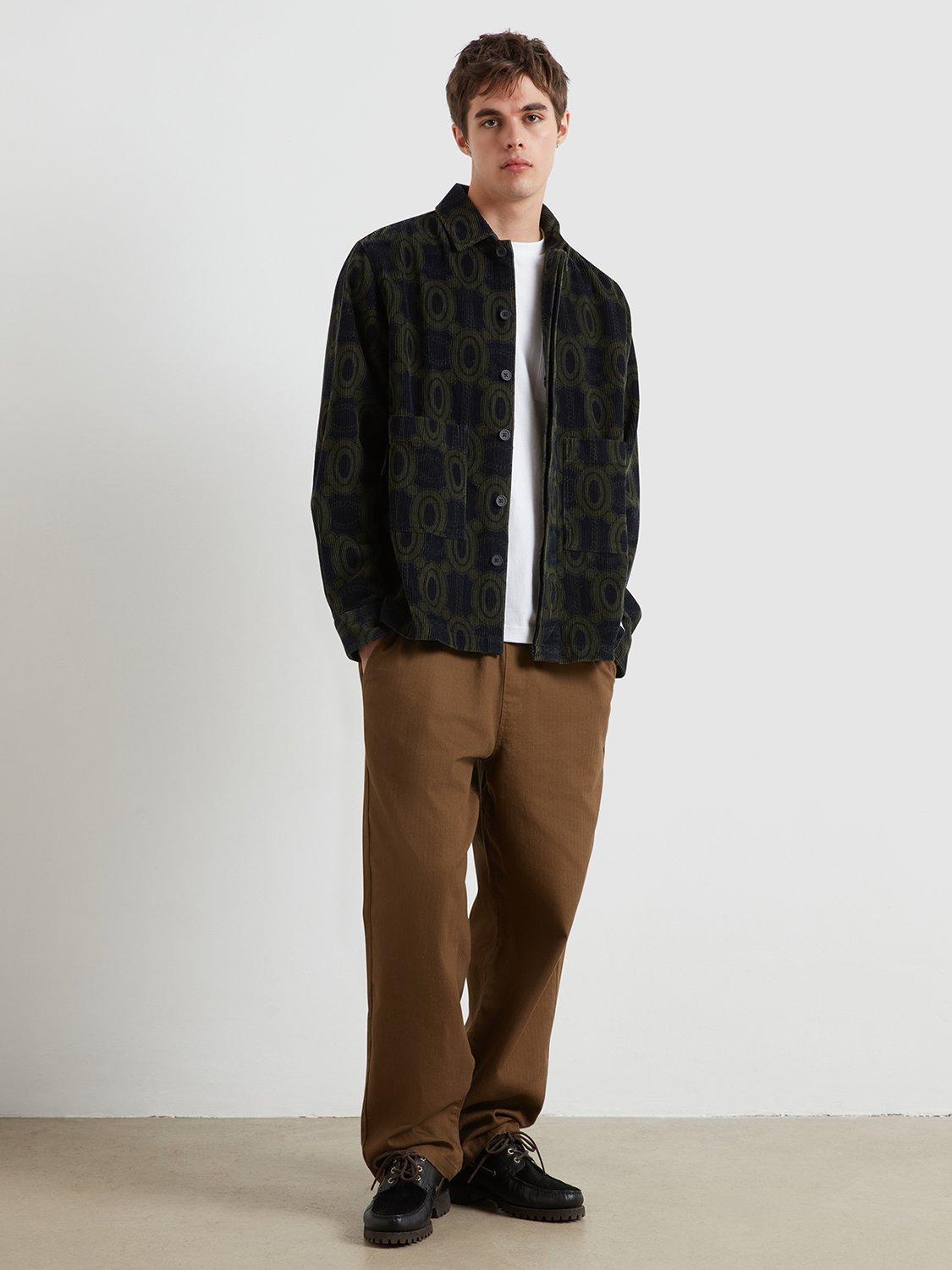 Product image 5 of 11, which shows Farah Stanley Geometric Corduroy Overshirt, True Navy/Multi, L