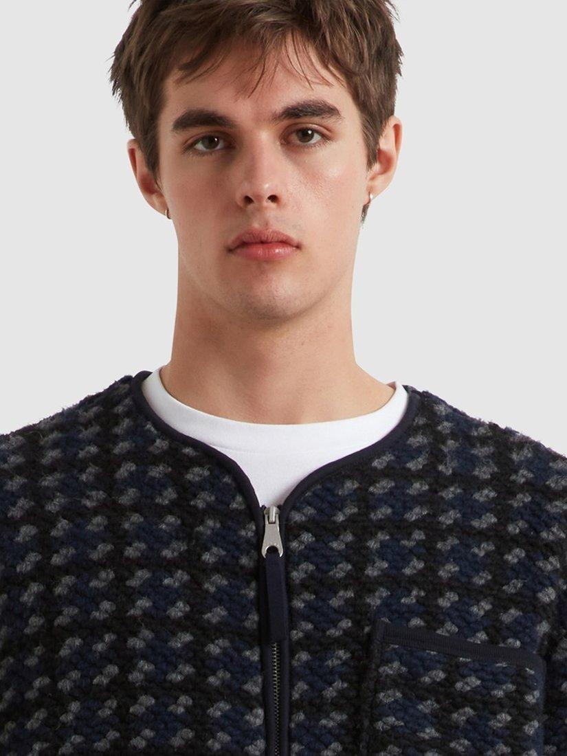 Product image 5 of 5, which shows Farah Danby Print Zip-Through Sweatshirt, True Navy, L