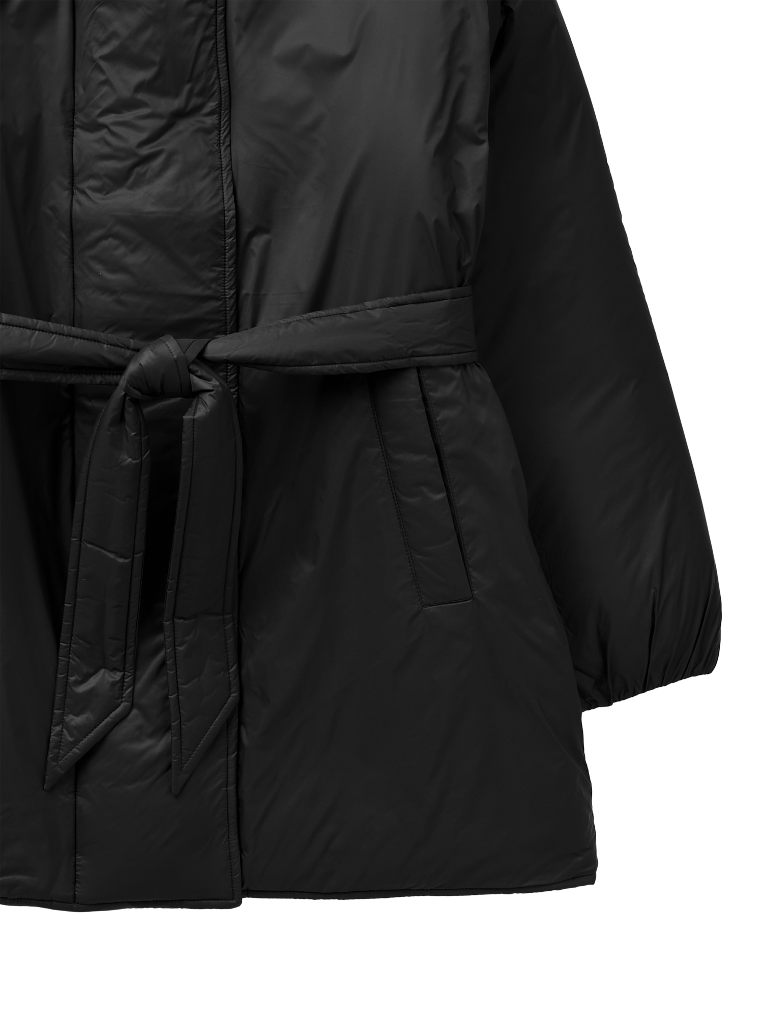 Product image 6 of 6, which shows Benetton Tie Waist Padded Jacket, Black, S