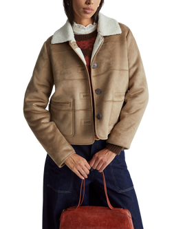 Benetton Faux Suede Biker Jacket, Beige, Beige