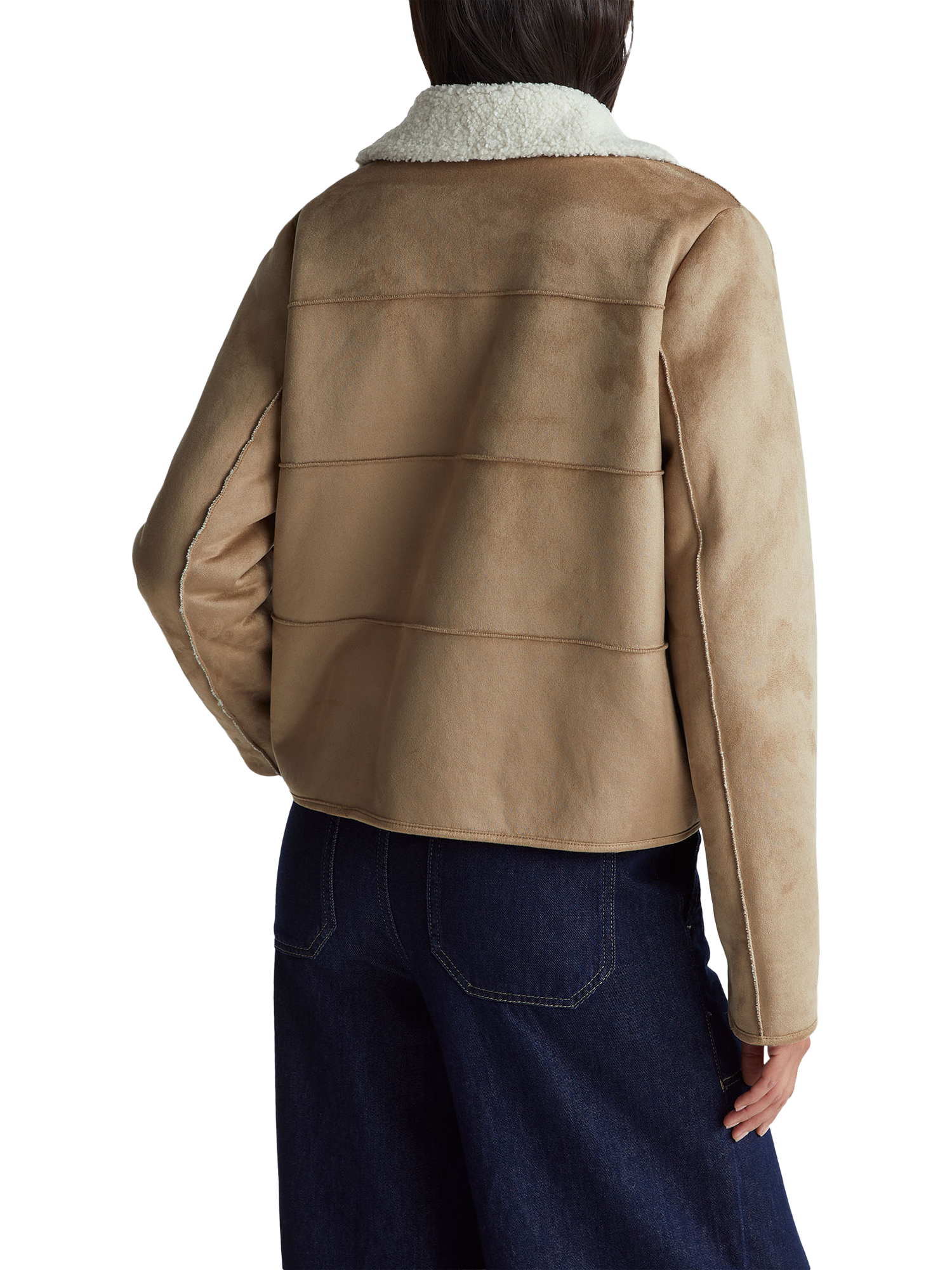Product image 2 of 6, which shows Benetton Faux Suede Biker Jacket, Beige, XS