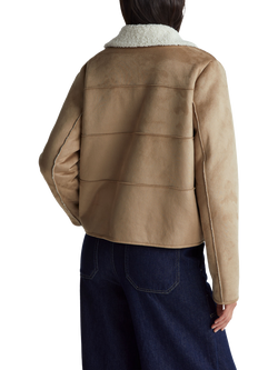 Benetton Faux Suede Biker Jacket, Beige - view 2, Beige