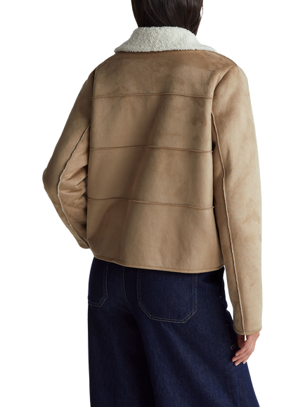 Benetton Faux Suede Biker Jacket, Beige - view 2, Beige