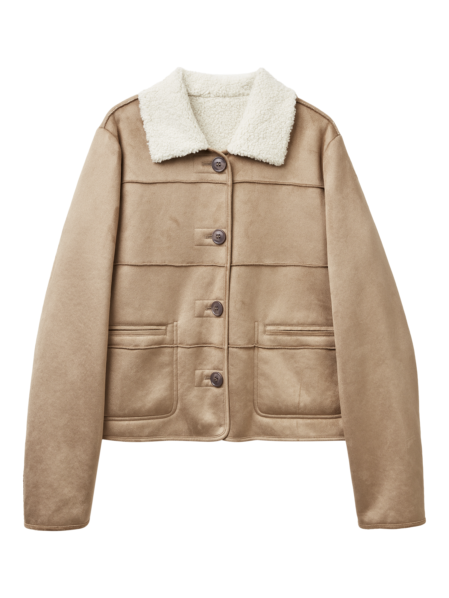 Product image 4 of 6, which shows Benetton Faux Suede Biker Jacket, Beige, XS