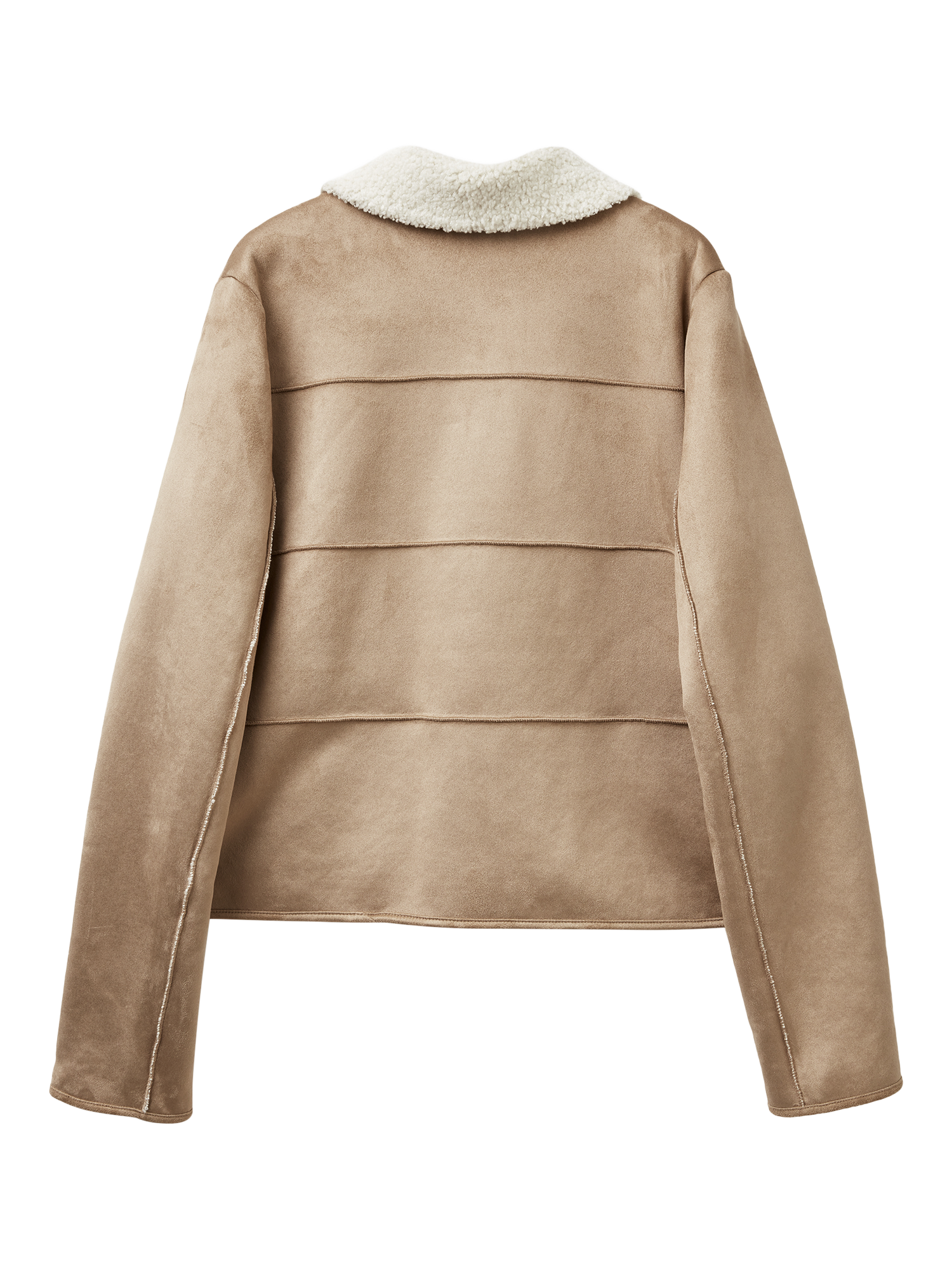 Product image 5 of 6, which shows Benetton Faux Suede Biker Jacket, Beige, XS
