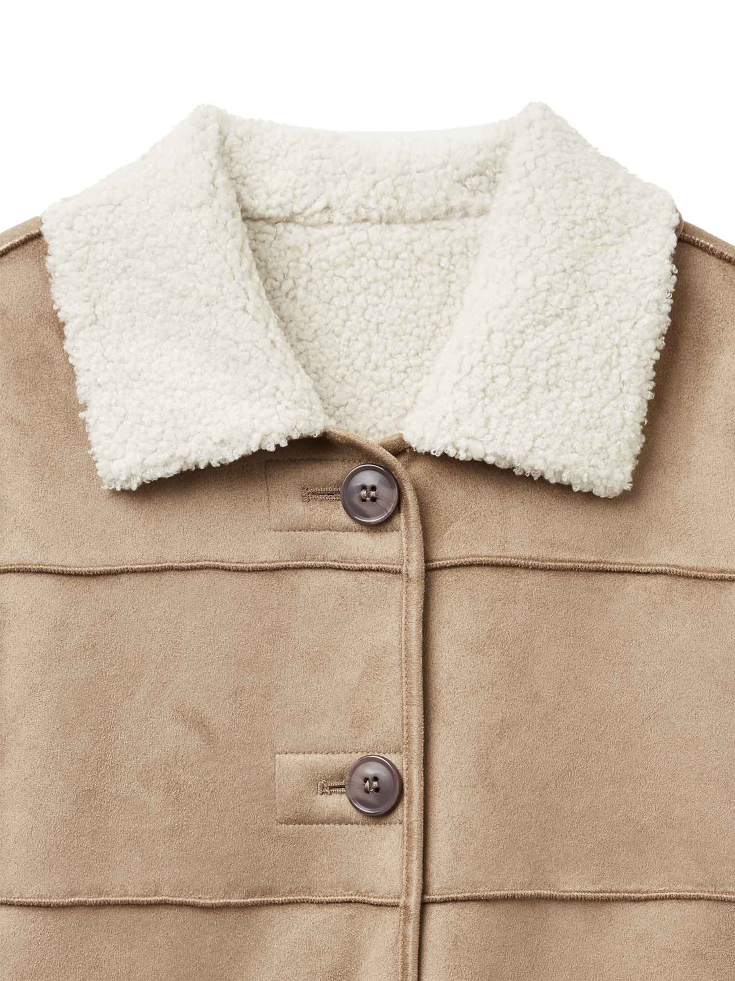 Product image 6 of 6, which shows Benetton Faux Suede Biker Jacket, Beige, XS