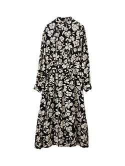 Benetton Floral Belted Shirt Dress, Black/White - view 2, Black/White