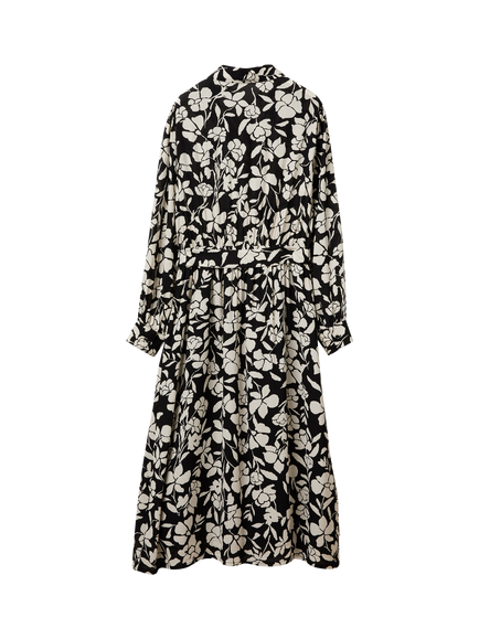 Benetton Floral Belted Shirt Dress, Black/White - view 2, Black/White