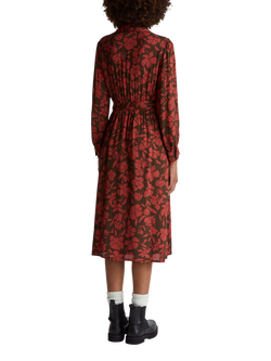 Benetton Floral Belted Shirt Dress, Red/Brown - view 2, Red/Brown