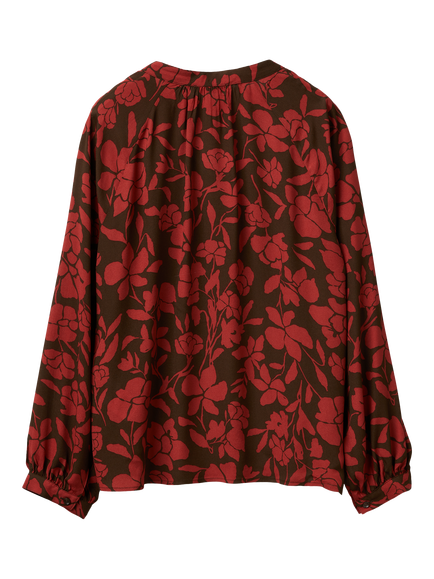 Benetton V-Neck Floral Long Sleeve Top, Red/Black - view 2, Red/Black