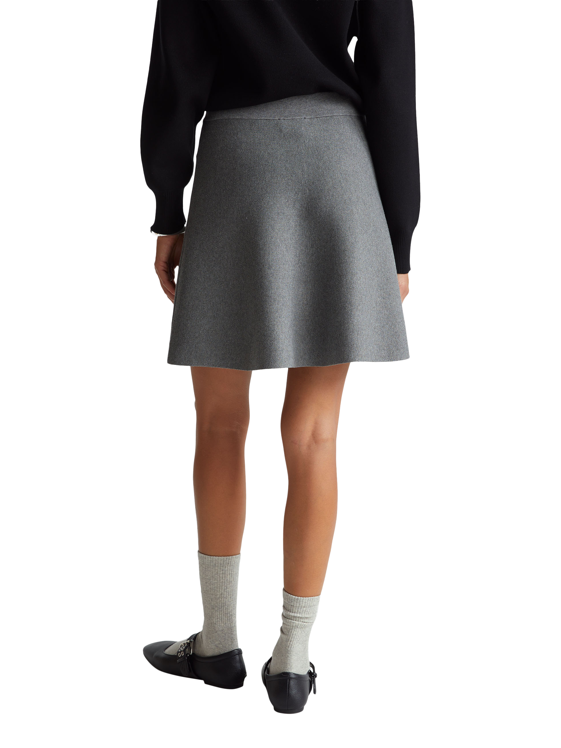 Product image 2 of 3, which shows Benetton Knitted Soft Flare Mini Skirt, Grey, XS