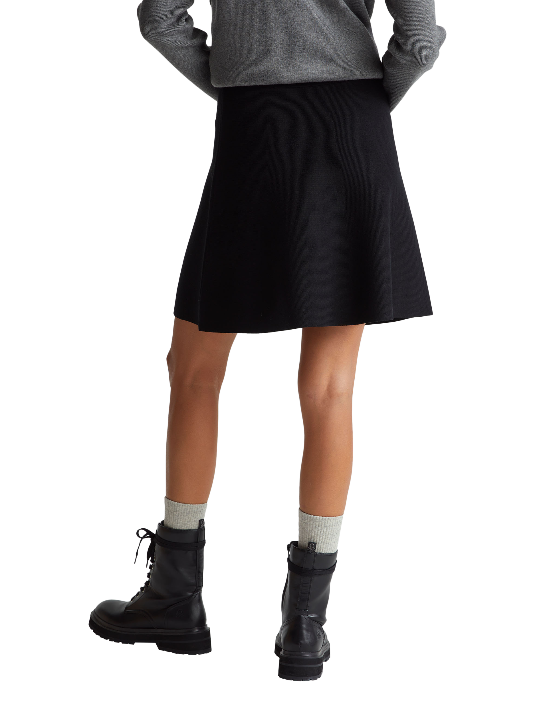 Product image 2 of 6, which shows Benetton Knit Flared Mini Skirt, Black, L