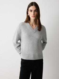 Jigsaw V-Neck Wool Rich Jumper, Light Grey